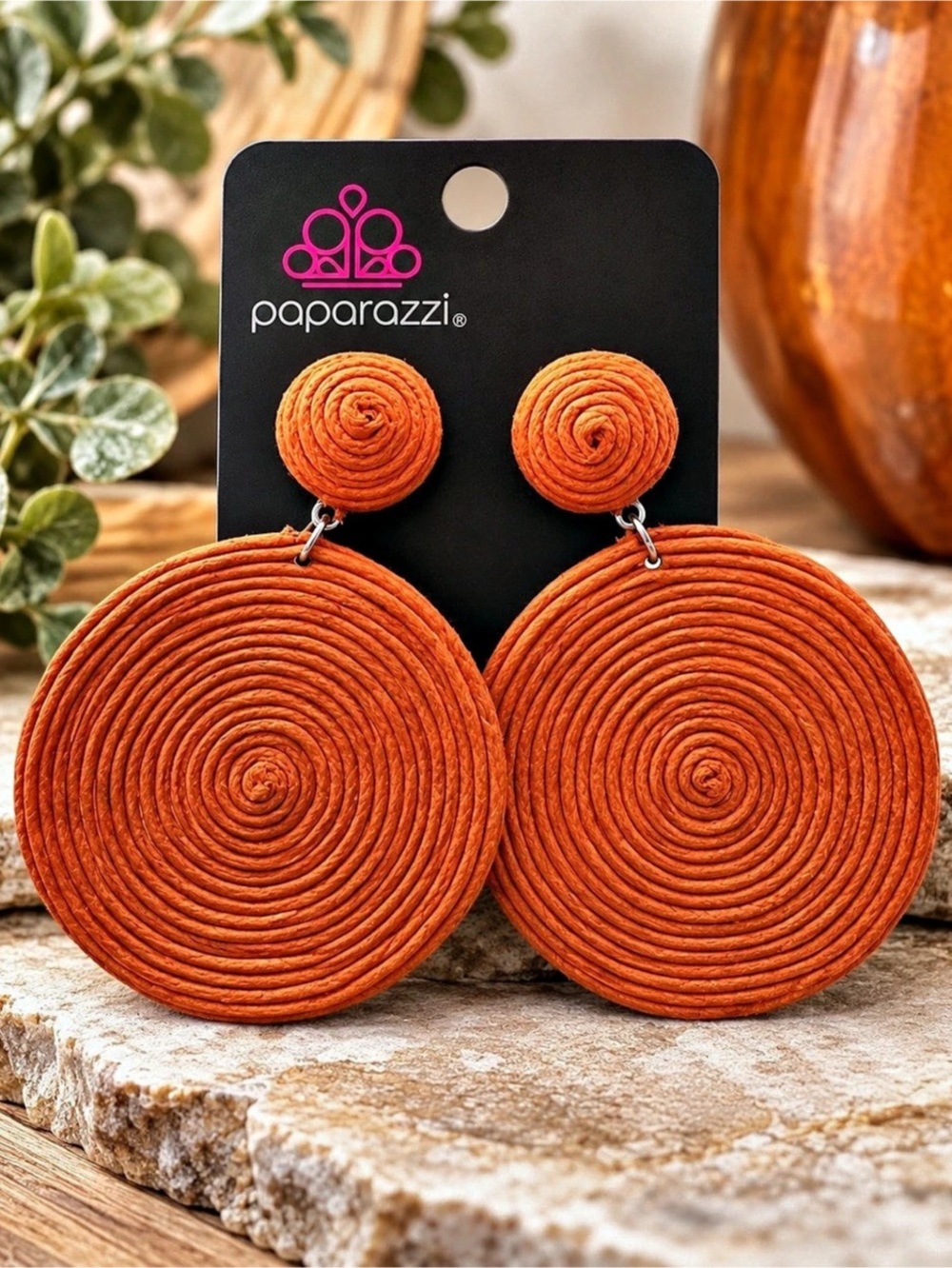 paparazzi Circulate The Room - Orange Woven Circle Earrings